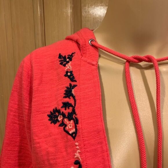 Lucky Brand bright deep pink long v neck hooded sweatshirt sz M - Picture 4 of 5